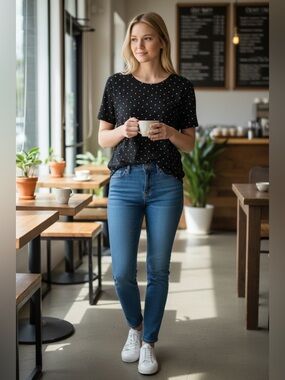 Old Navy Black and White Polka Dot Short Sleeve Top
